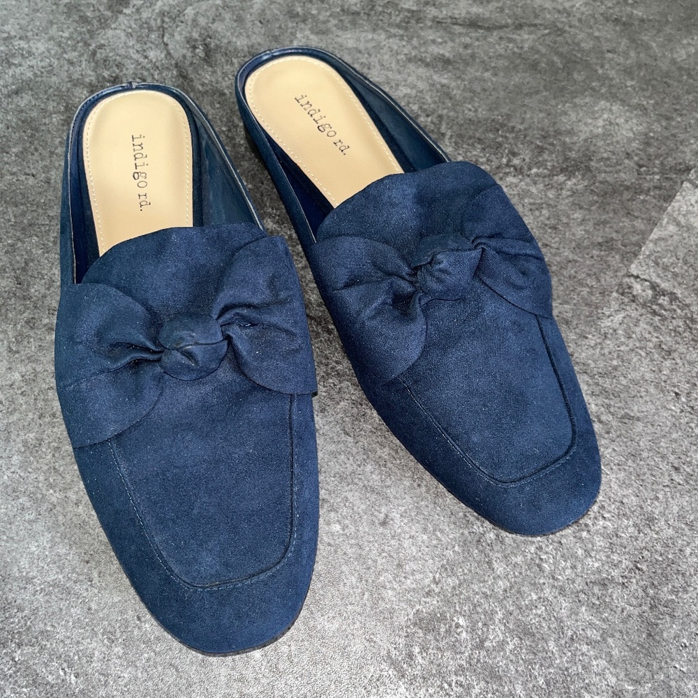 Blue vegan suede mules, flats, 8.5, NWOT.